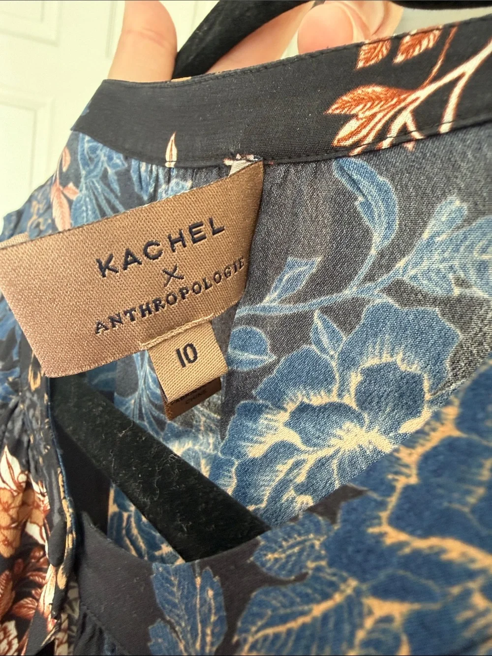 Anthropologie Navy Floral Tie-Neck Jumpsuit with Blush Accents